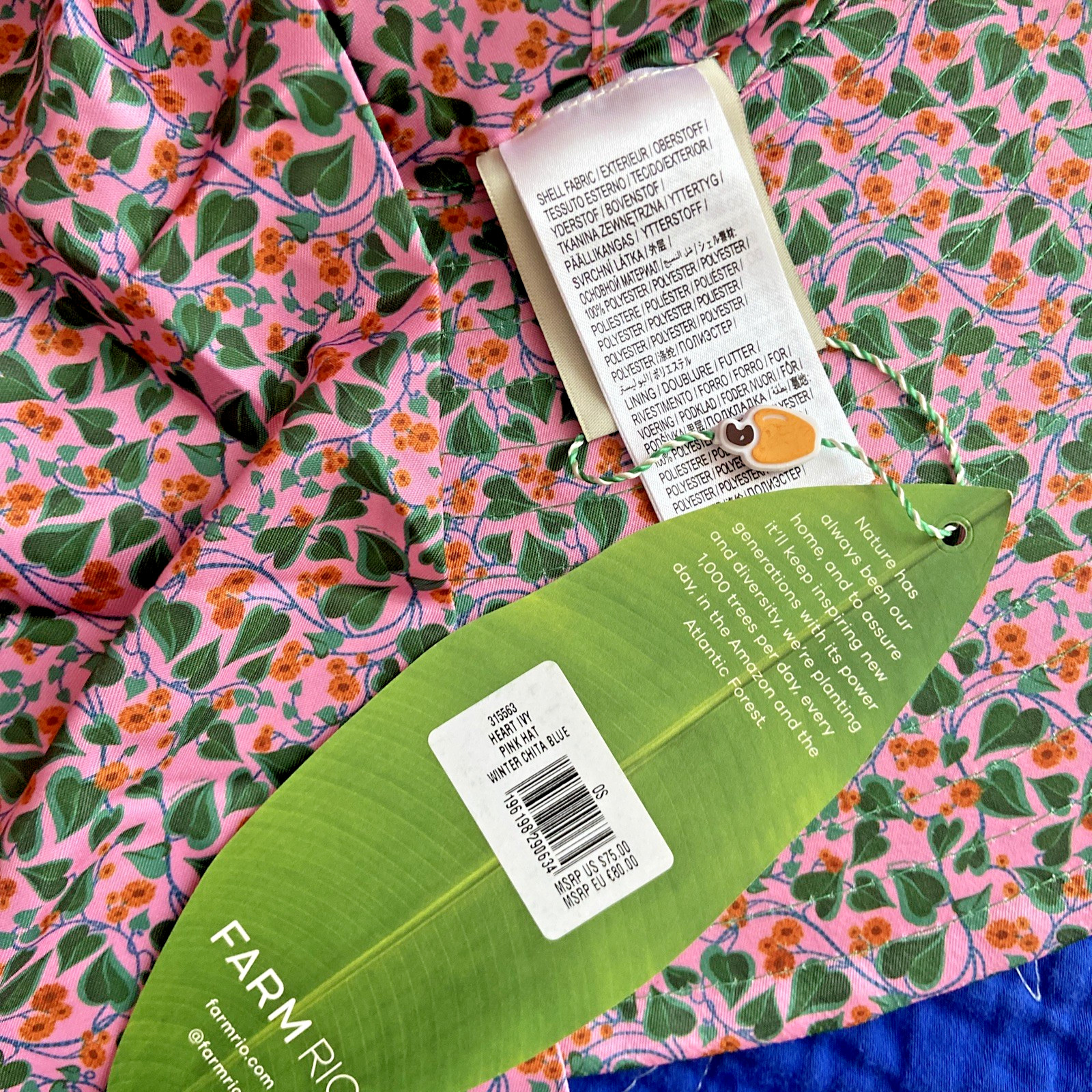 NWT FARM RIO Heart Ivy Pink Swim Cover-up Hat