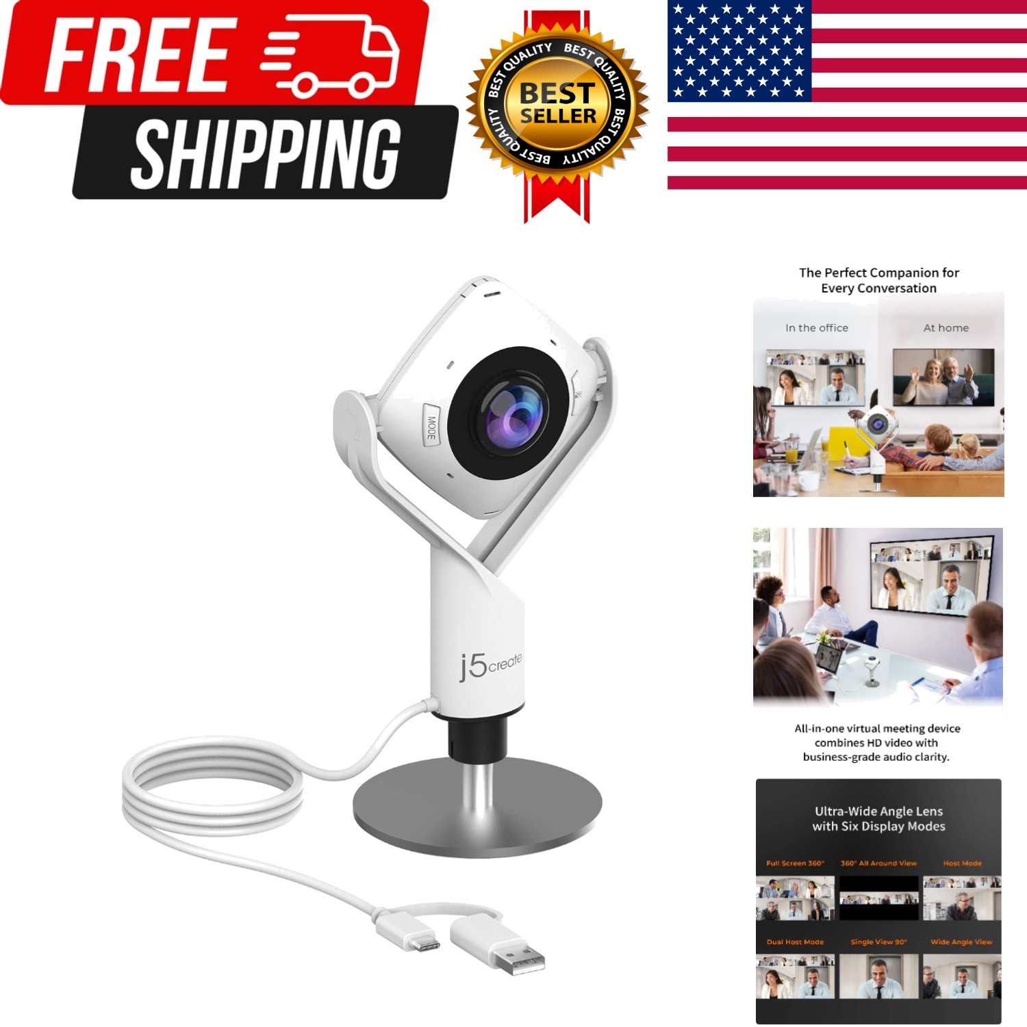 360 Degree All Around Meeting Webcam | 1080P HD Camera with High Fidelity Mic...