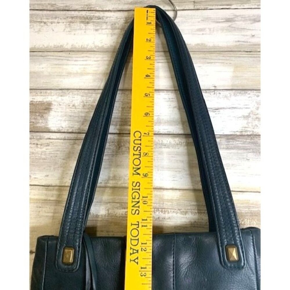 Stone Mountain Dark Teal Leather Studded Shoulder & Zipper Closure