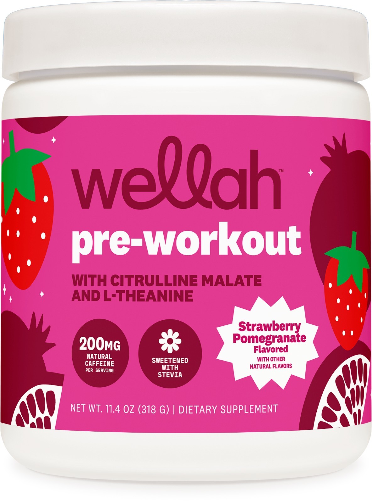 Wellah Pre-Workout Drink Mix (Strawberry Pomegranate, 30 Servings)