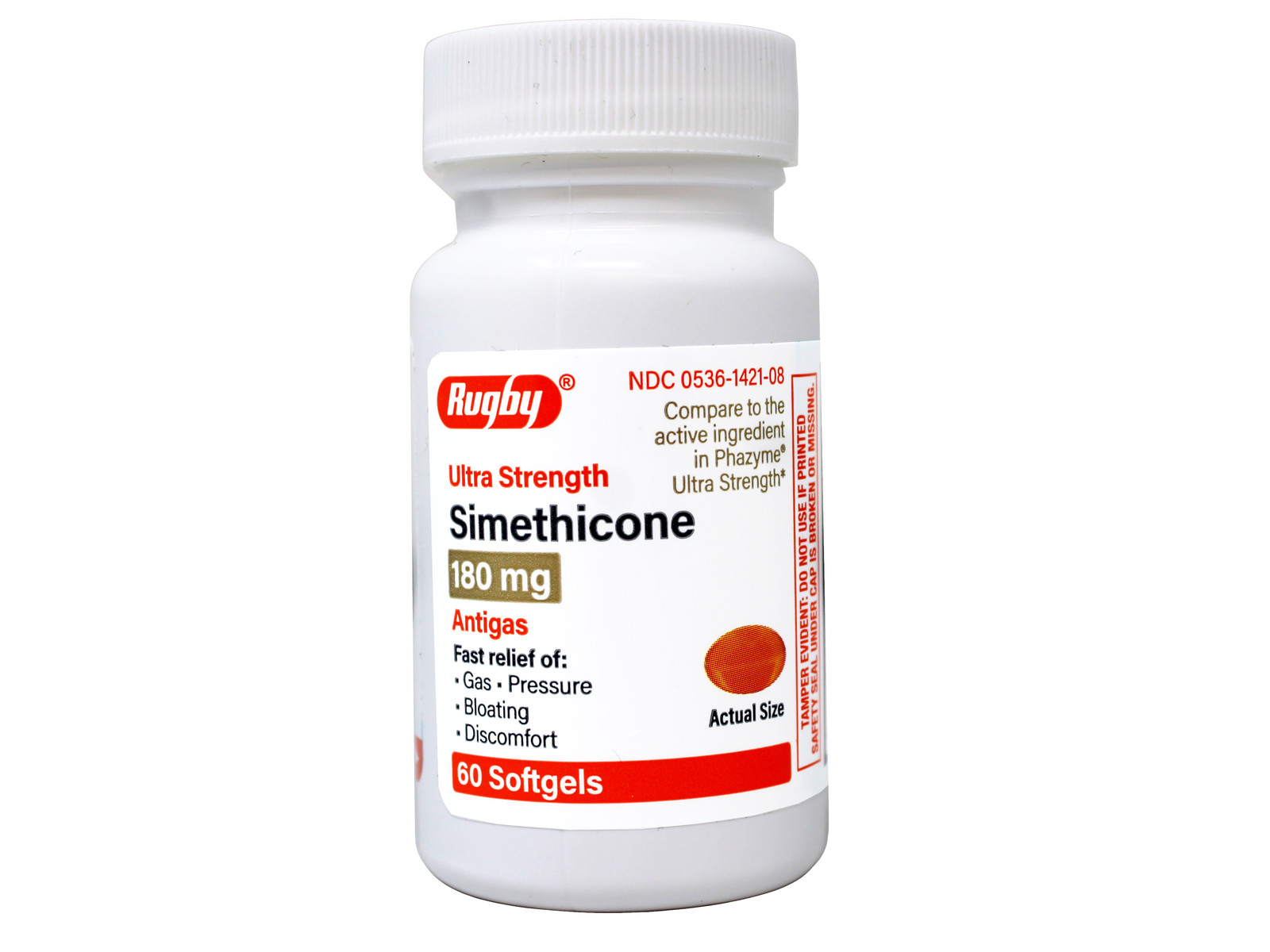 Rugby Ultra Strength Simethicone Gas Relief 180 mg, 60 Softgels