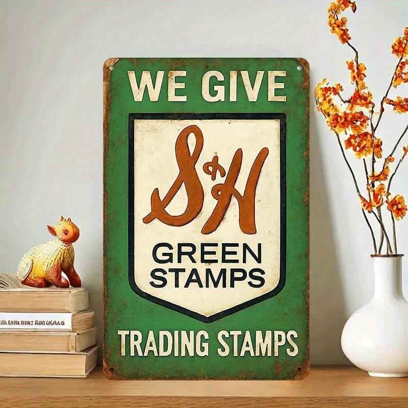 Vintage Green Stamps Metal Sign "We Give S&H Trading Stamps" Retro Decoration