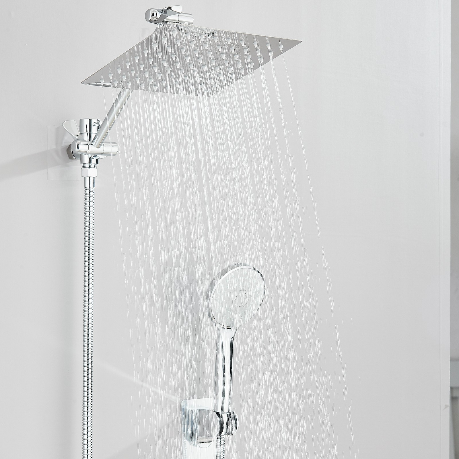 Chrome Rain Shower Head High Pressure Handheld Spray Combo with Adjustable Arm
