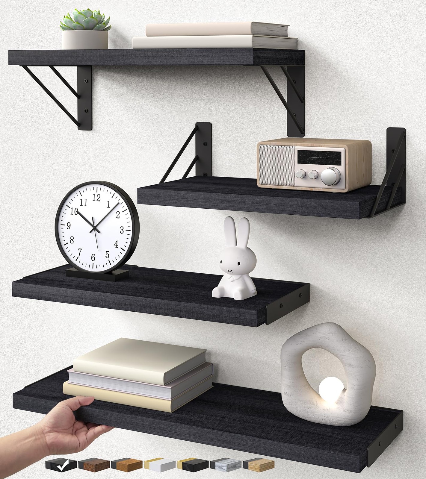 BAYKA Wall Mounted Floating Bathroom Shelves, Wood Wall Shelf for Bathroom Essen