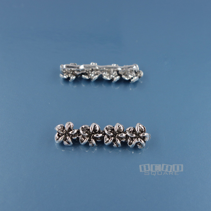 2 Antiqued Sterling Silver 4 Strand Floral Bead Bar Spacers ap. 4.7x18mm #33829