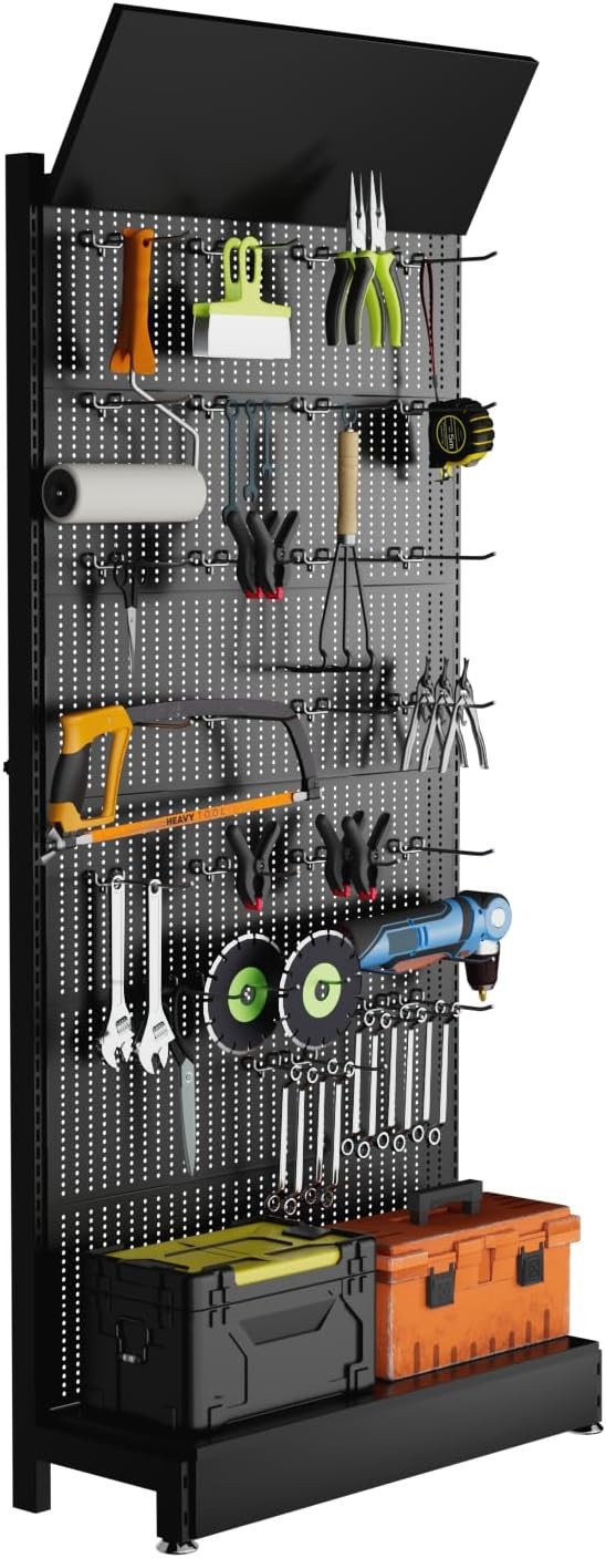 Peg Board Display Stand Pegboard Shelf W/ 30 Hooks,85x36x13 in,Portable Metal