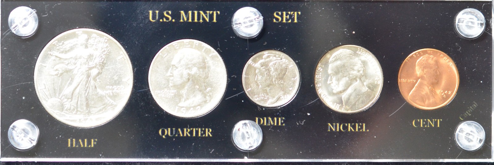 1942 P MINT SET GEM/CHOICE BU MINT SET TYPE 1  NICKEL IN BLACK CAPITAL CASE FSB