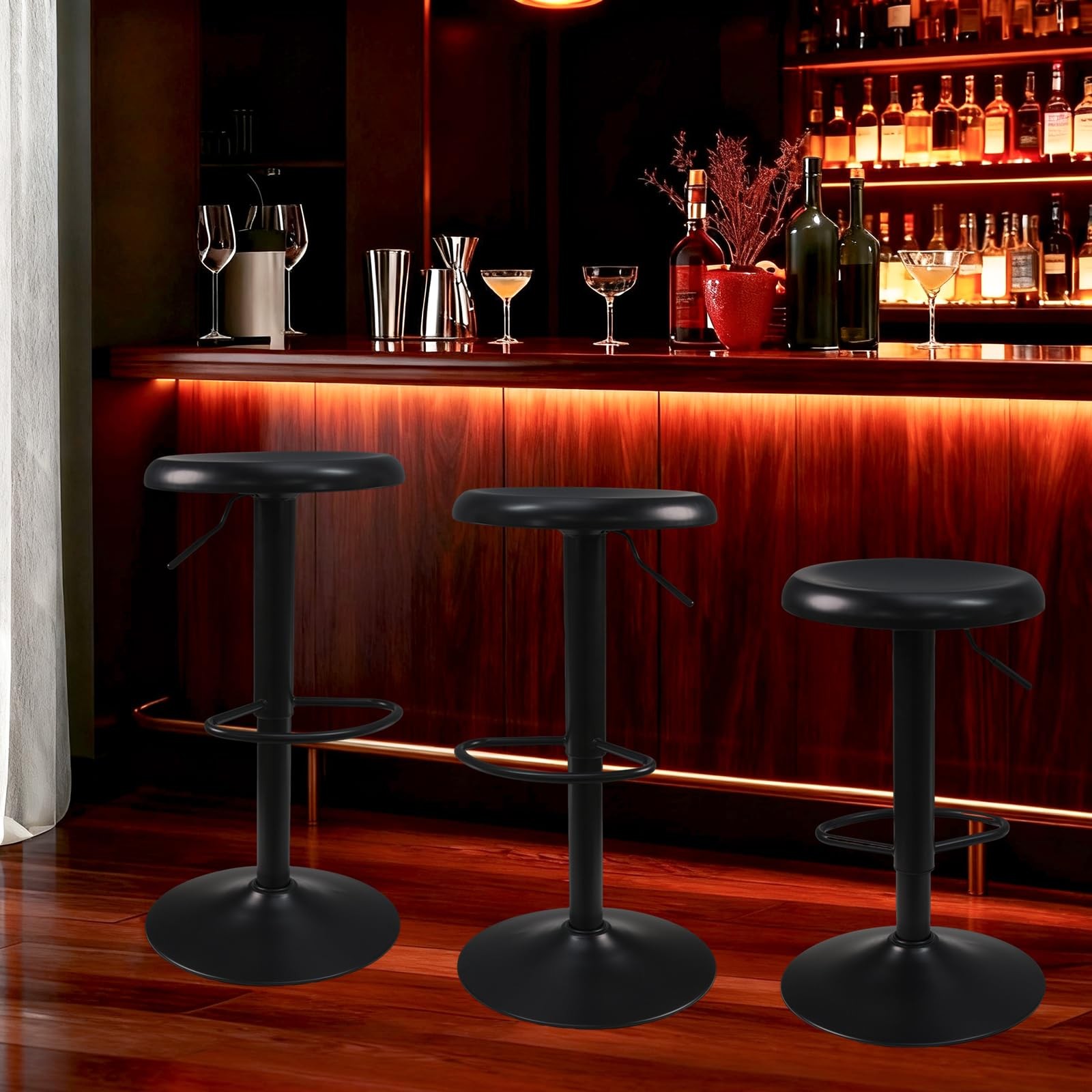 Adjustable Bar Stools Set of 2, Backless Swivel Round Counter & Bar Height Ch...