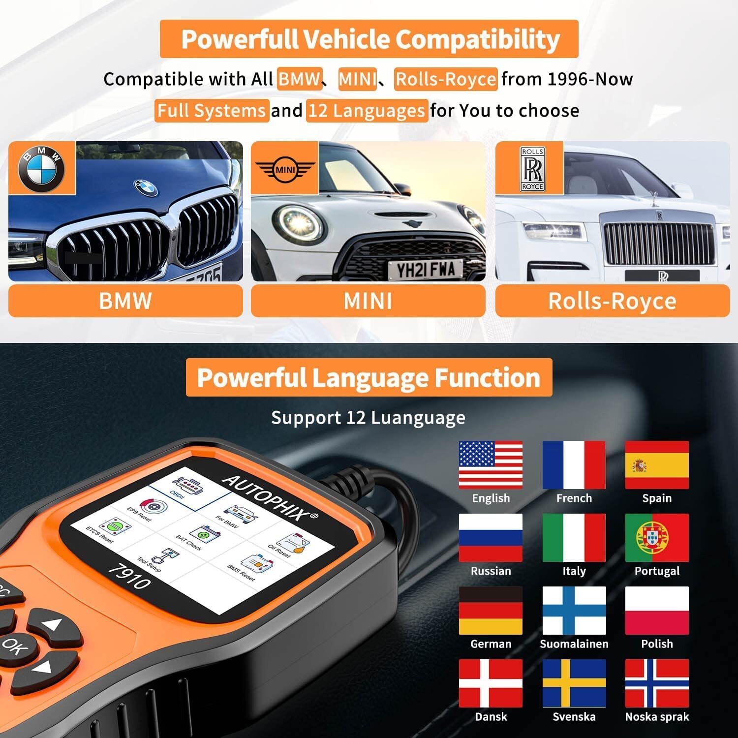 Autophix 7910 For BMW All System OBD2 Diagnostic Scanner Code Reader ABS SRS DPF