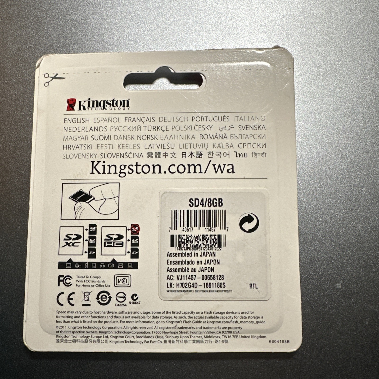 Kingston 8GB SDHC MEMORY CARD Class 4