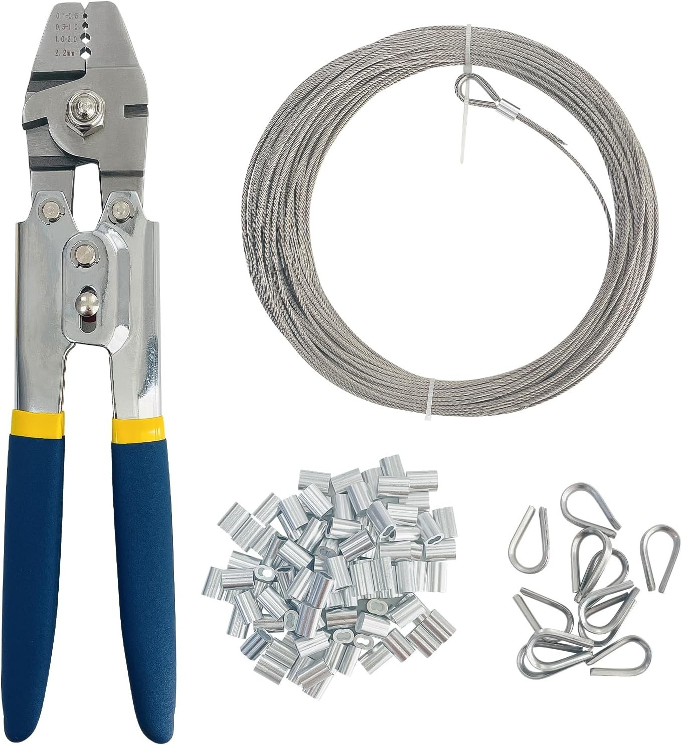 Wire Rope Crimping Tool Kit - Crimping Swaging Pliers with 1/16 Inch100Ft Stainl