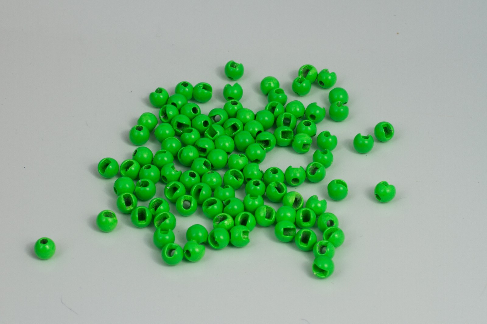 25 Tungsten Slotted Fly Tying Beads / Fl. Green - Various Sizes