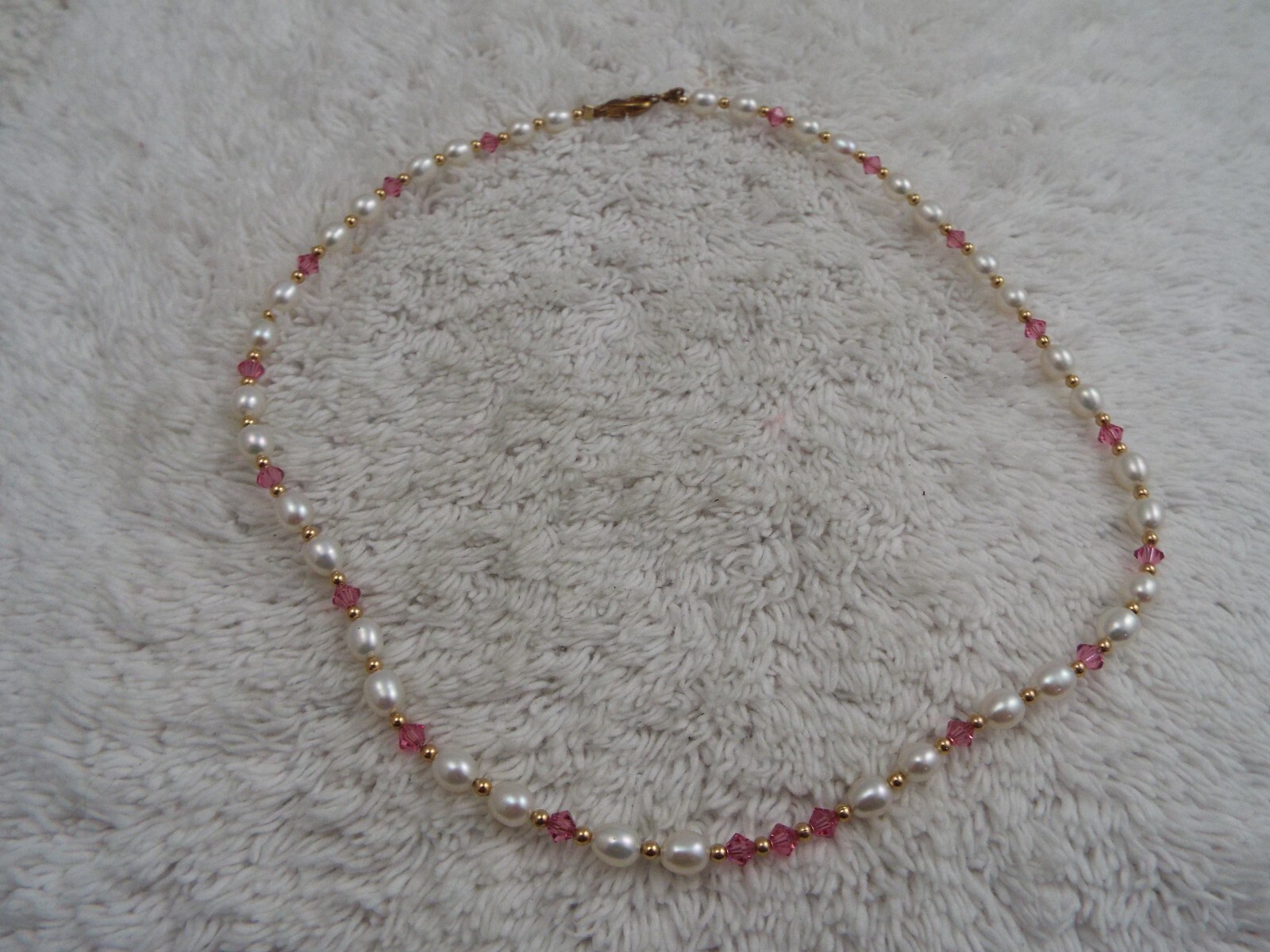Goldtone Pink Crystal Genuine Pearl Necklace (A70)
