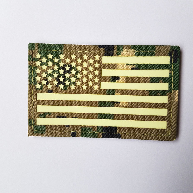 USA FLAG REFLECTIVE IR LEFT AMERICAN FLAG TACTICAL HOOK LOOP PATCH GLOW IN DARK