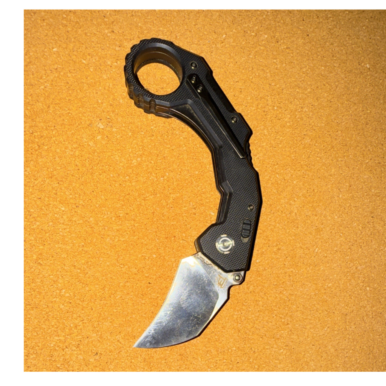 Tactical Folding Karambit Knife Straight Edge Stainless Steel Black Finge…