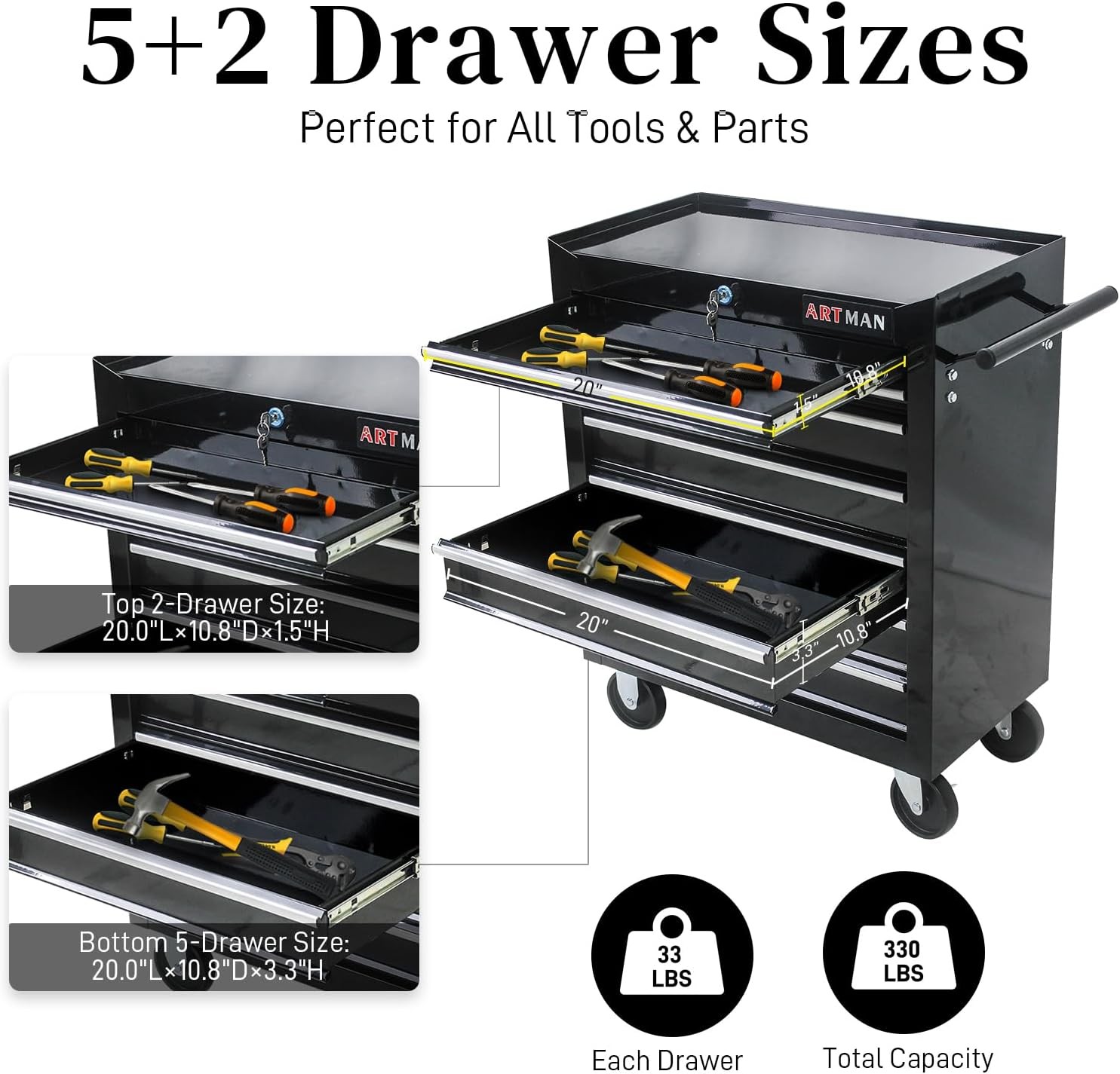 7 Drawers Rolling Tool Chest,Tool Cart on Wheels Tool Box Tool Storage Cabinet
