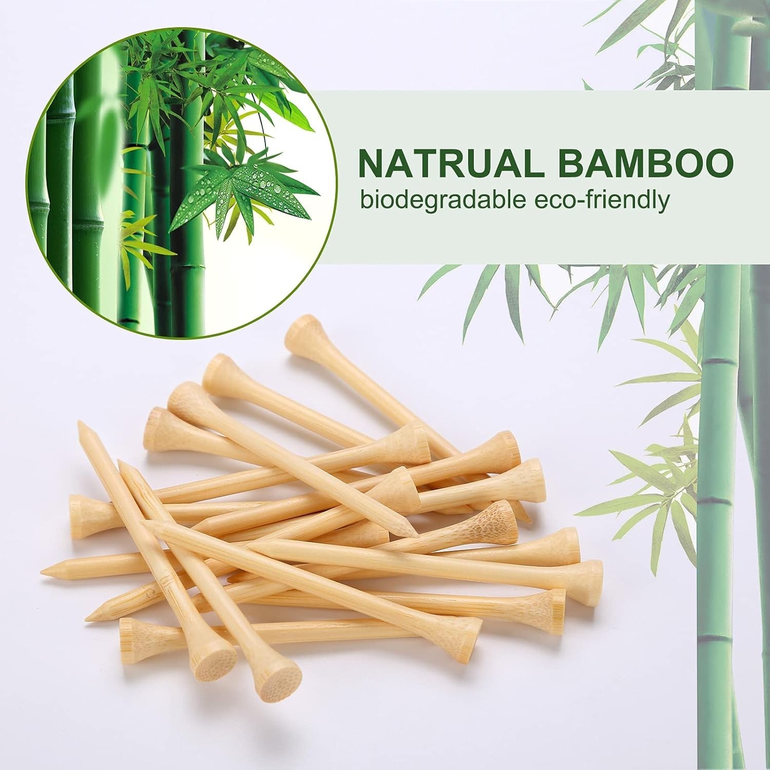 Biodegradable Bamboo Golf Tees 100 Pack – 3-1/4" Reduce Friction & Side Spin
