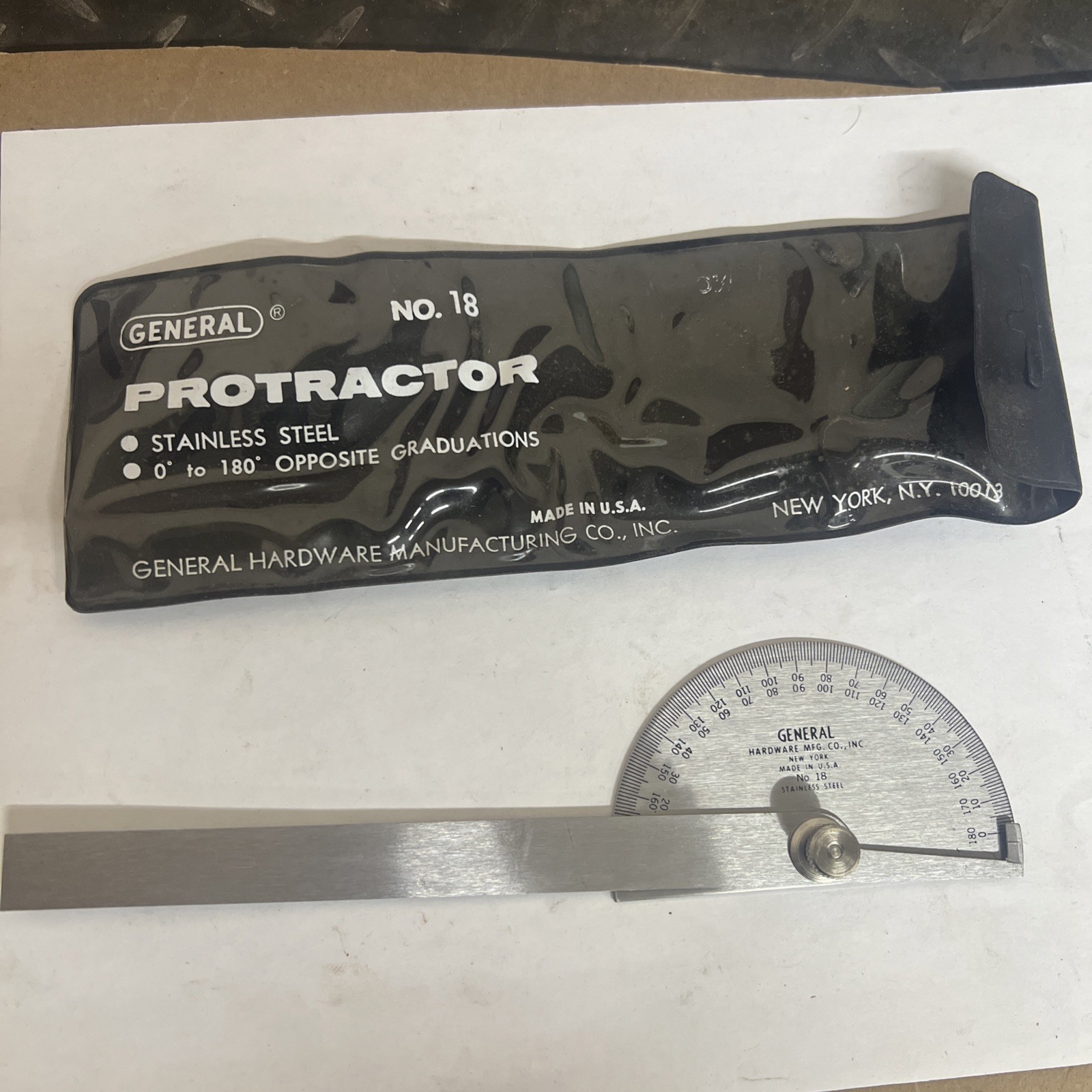 General No 18 Protractor Stainless Steel Vintage NOS