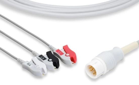 AMC CB-72385R/P Fits Philips 3 Lead EKG Cable w Pinch Leads 12 Pin Free Ship NEW