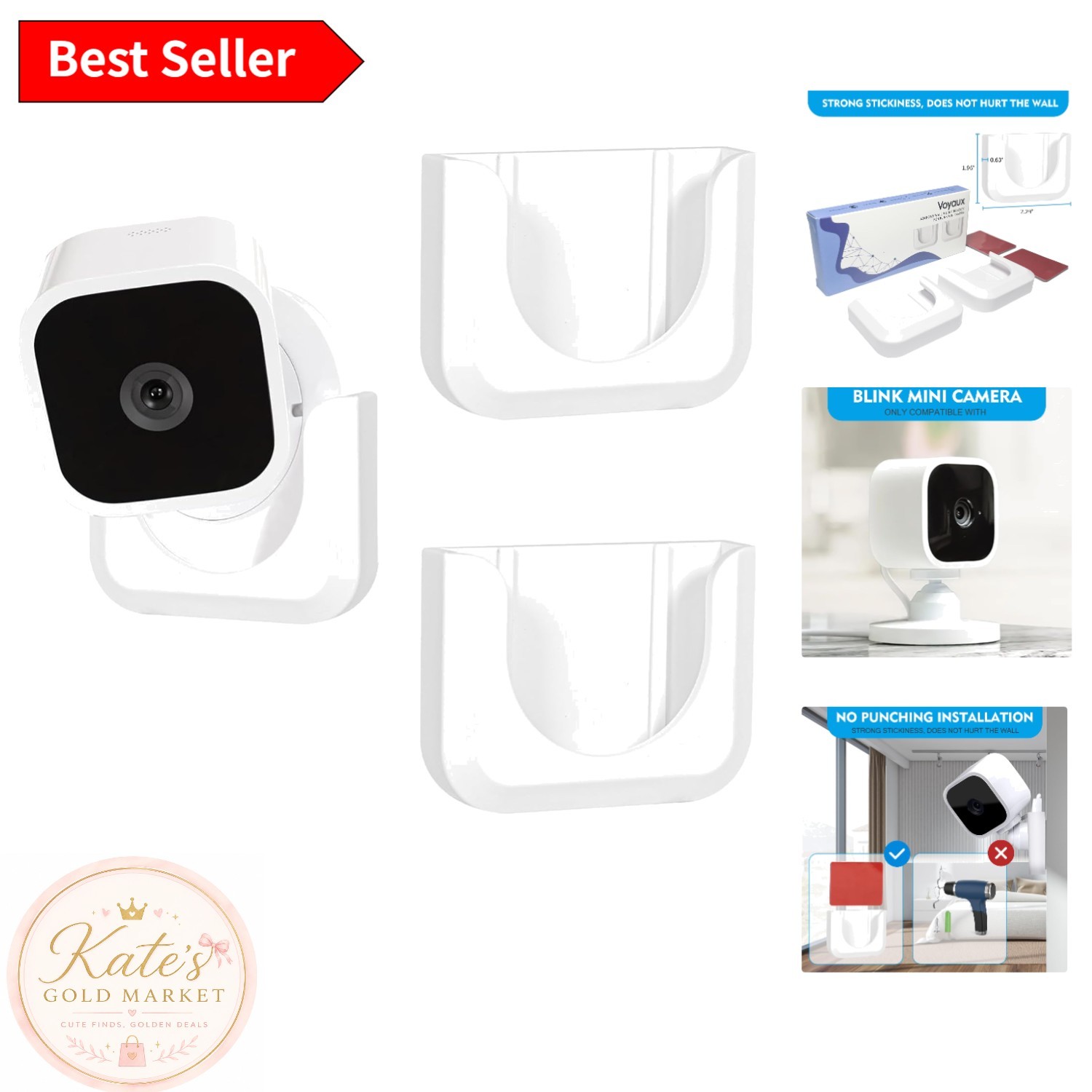 Effortless No Drill Camera Mount for Blink Mini - 2 Pack Wall Brackets Included