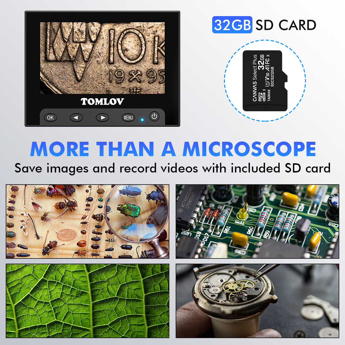 TOMLOV 4.3" Digital Microscope 200X-1000X Error Coin Microscope Jeweler Loupes