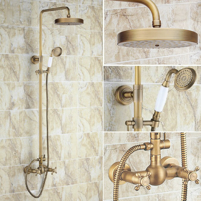 Antique Brass Bathroom Faucet Set Bath Rainfall/Handheld Shower Taps Kit 2rs092