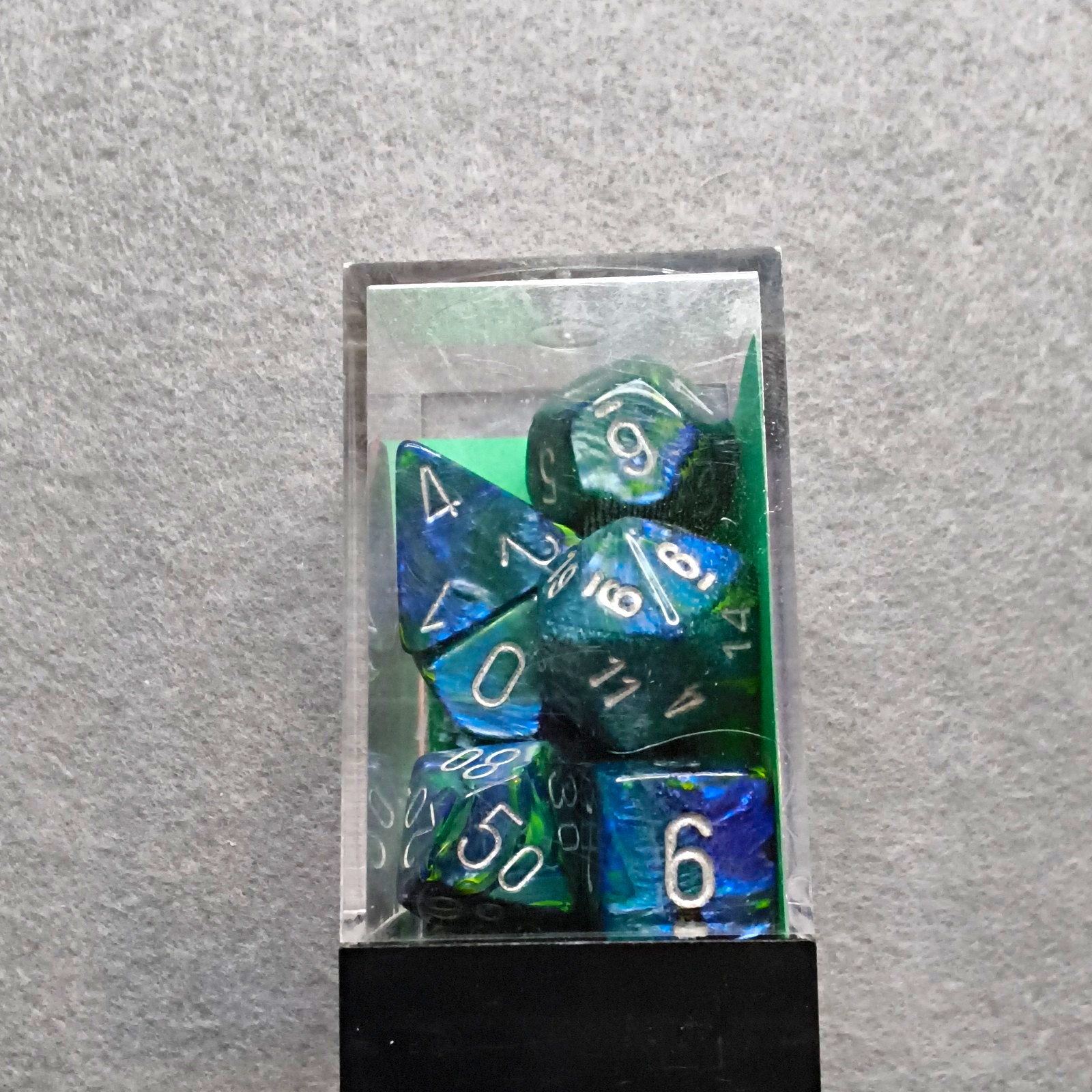 Chessex Festive Green/Silver Polyhedral 7-Die RPG Dice Set, CHX 27445