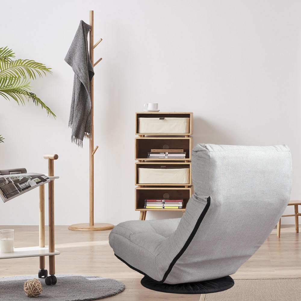 Adjustable Recliner Chair w/ Linen Upholstery, 360° Swivel Base - Gray