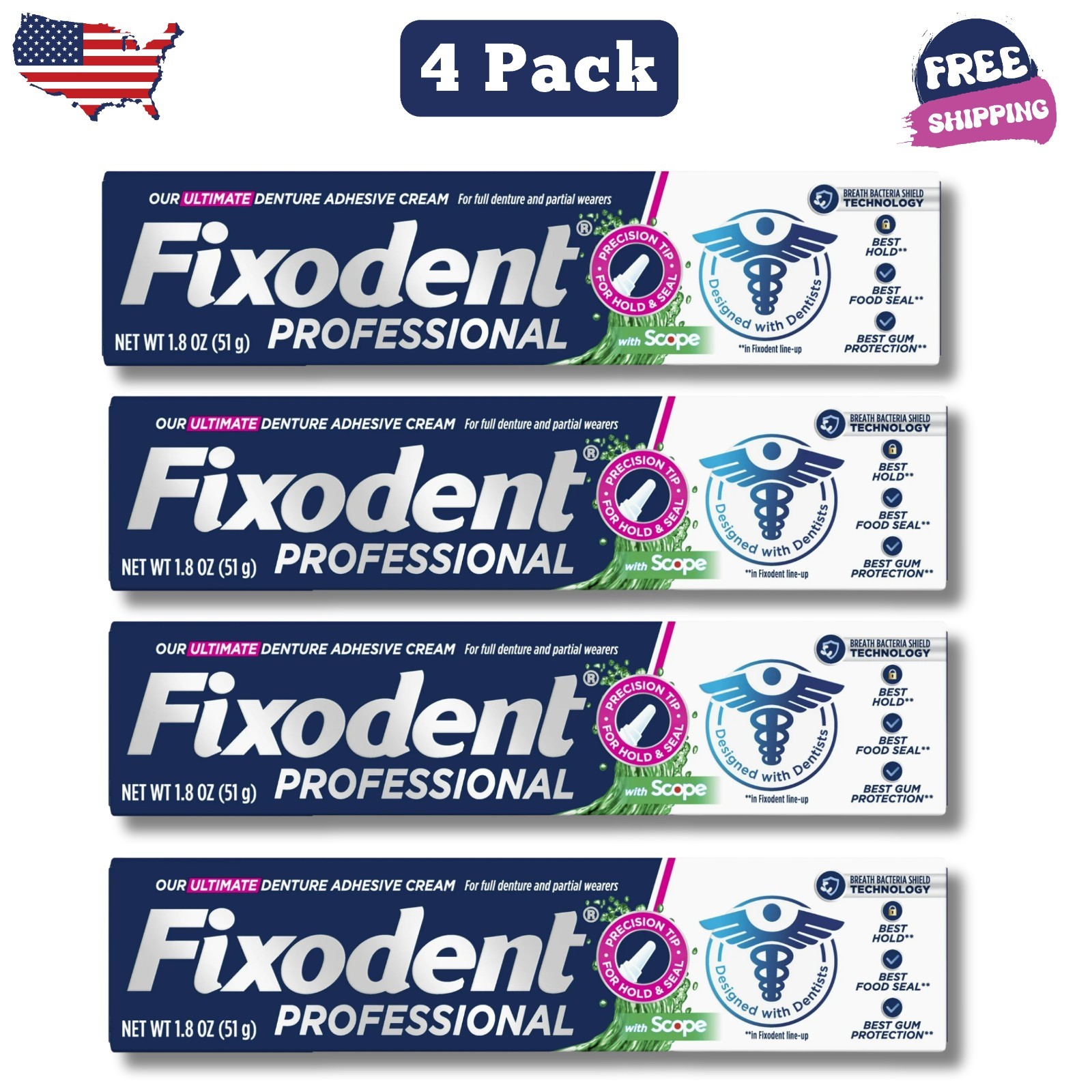 Fixodent Professional Ultimate Denture Adhesive Cream Dentures, 1.8 oz, 4 Pack