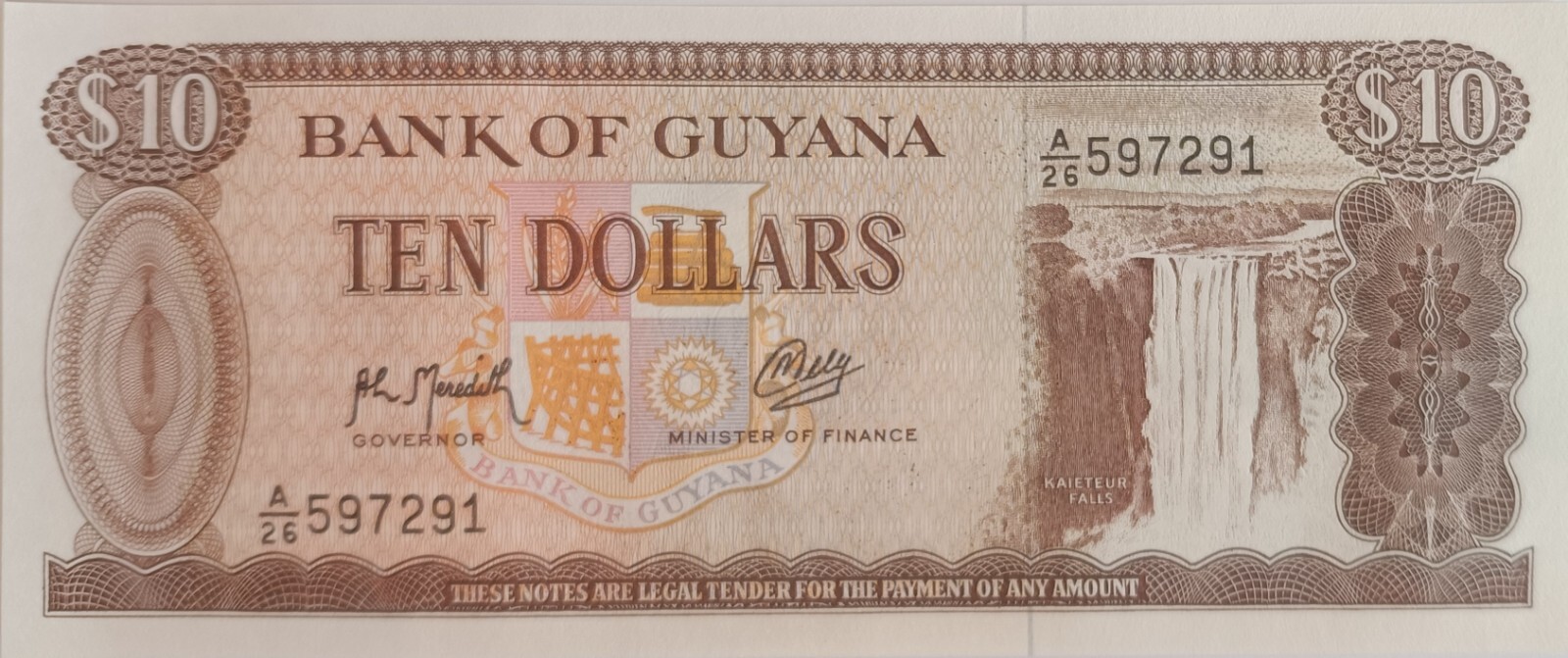 Guyana: P#23 1 x 10 Dollars 1993 Uncirculated Banknote