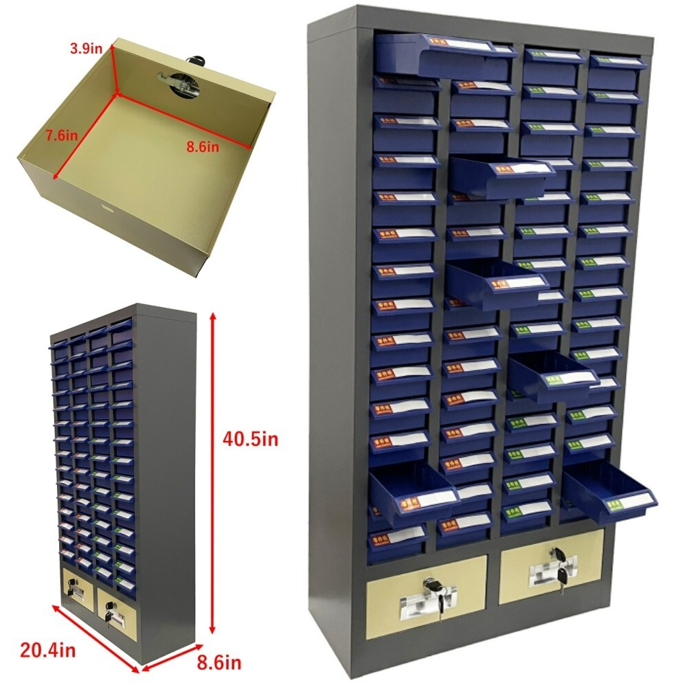 60 Small Drawers+2 Big Drawers Parts Cabinet Screw Storage Cabinet