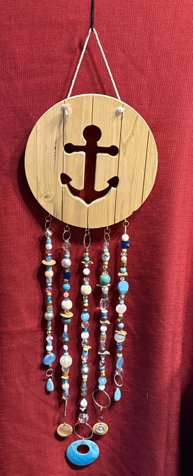 Artisan made Beachy wall hanging beach house lake beaded suncatcher upcycled