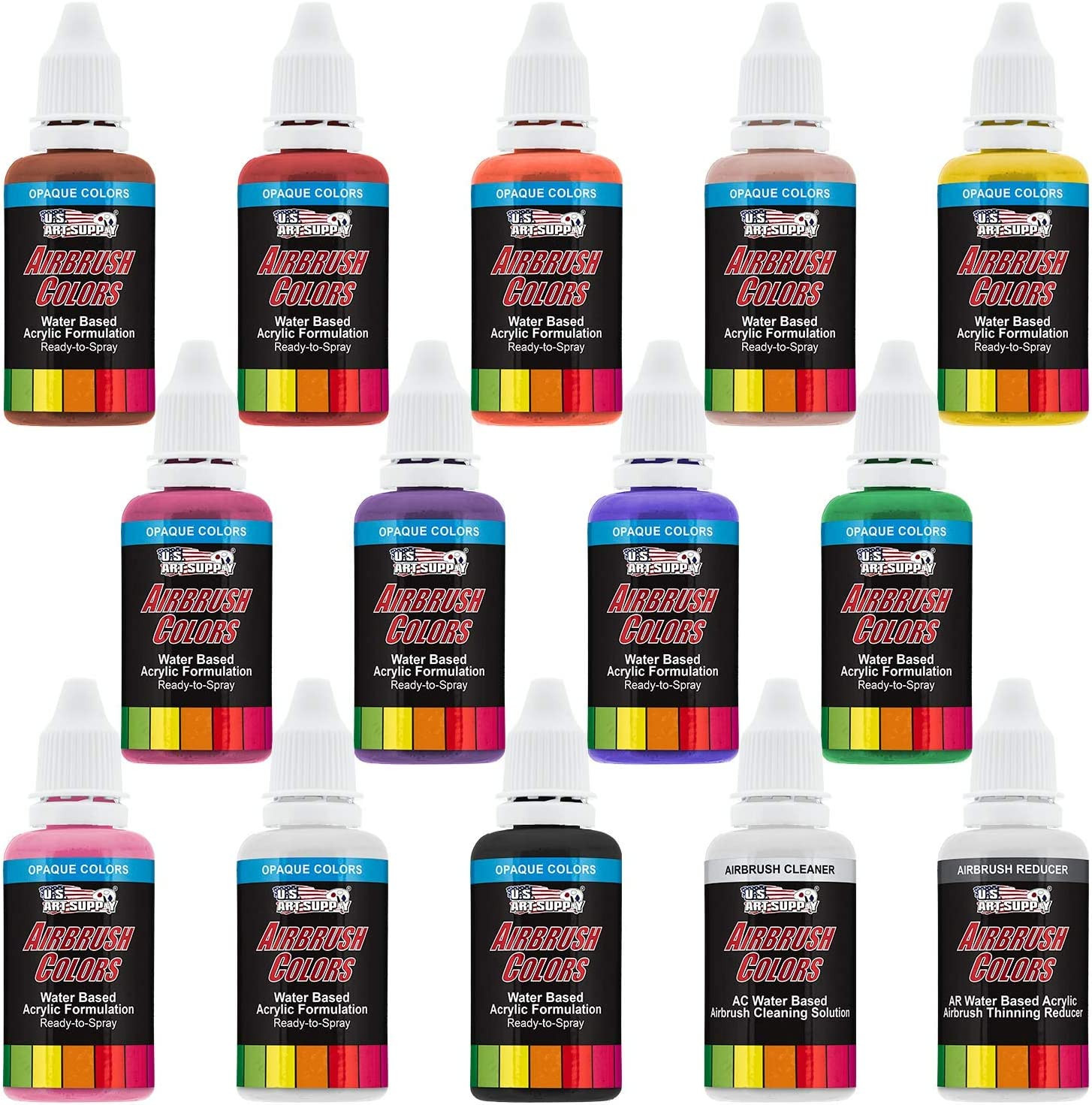 U.S. Art Supply 12 Color Set of Primary Opaque Colors Acrylic Airbrush, Leather