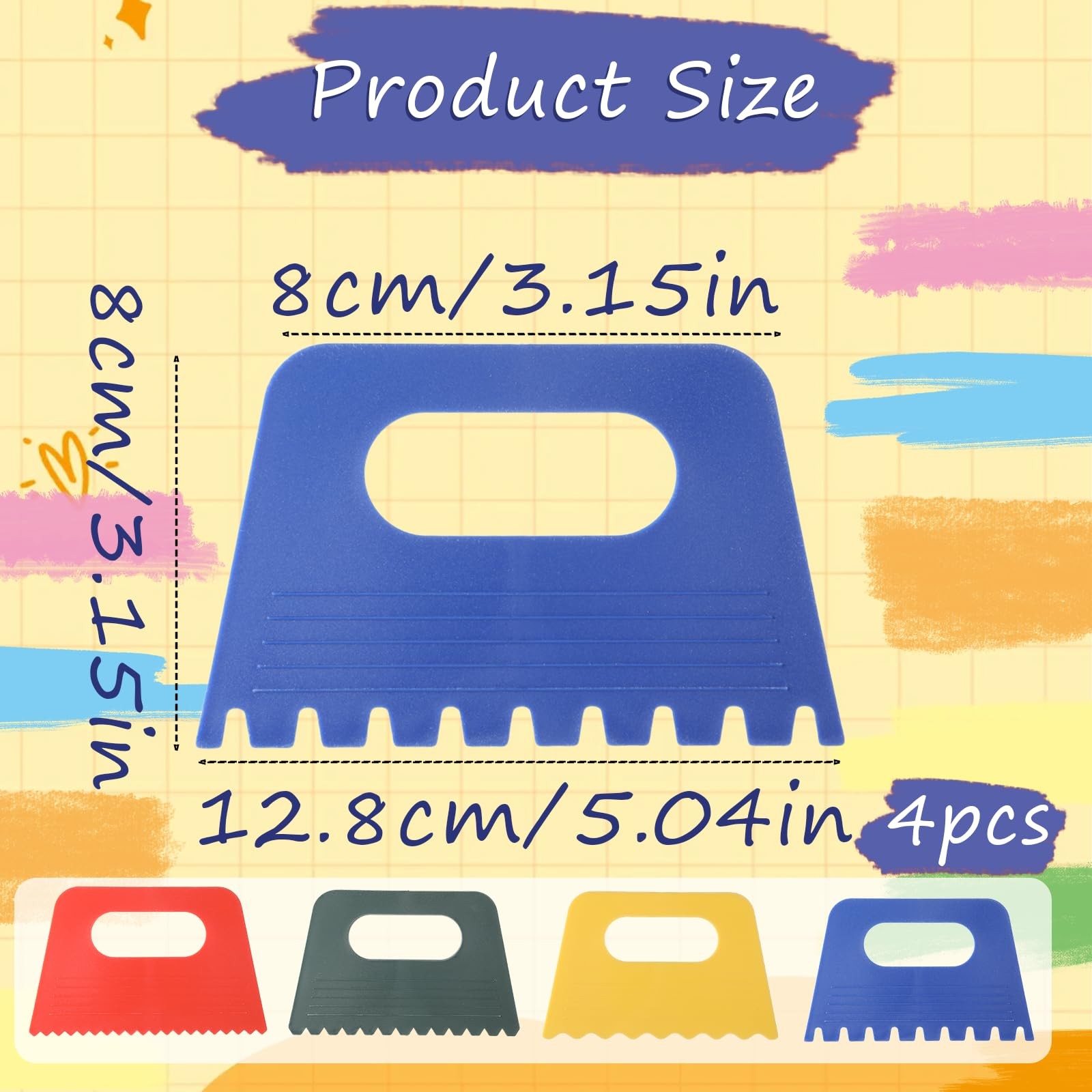 4 Pack Texture Tools for Plaster Plastic Paint Scraper Tool Medium, Colorful