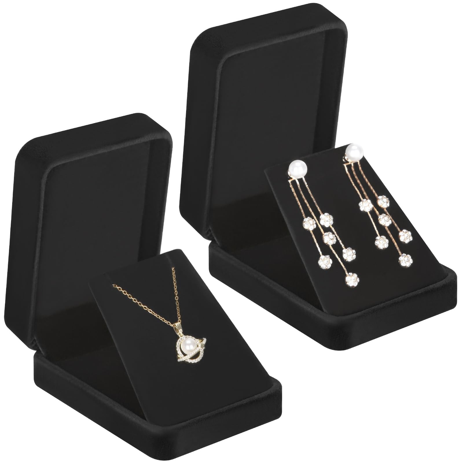 LETURE 2 Pieces Velvet Jewelry Gift Boxes for Necklace Pendant Earring Black