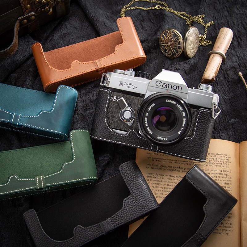 Handmade Genuine Real Leather Half Camera Case Bag Cover For Canon FTB