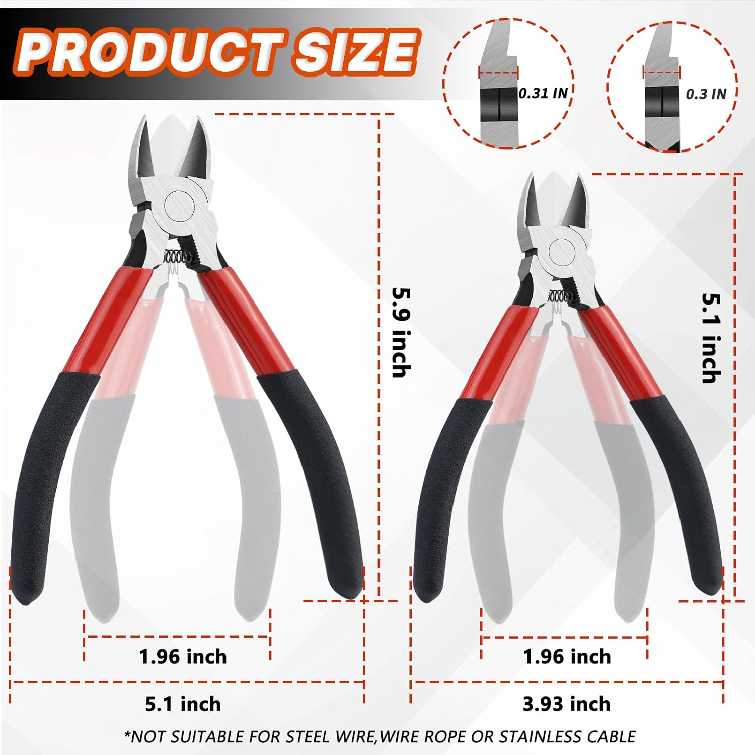 2PCS Wire Cutters Set 5" & 6" Flush Diagonal Pliers Spring Loaded High Carbon