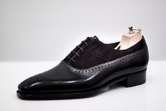 Handmade Men Black Suede And Leather Formal Shoes, Men Black Dress Shoes 7 to 17