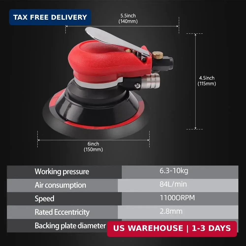 Random Orbital Sander 5" & 6" Pneumatic Palm Sander with Extra 5" Backing Plate,
