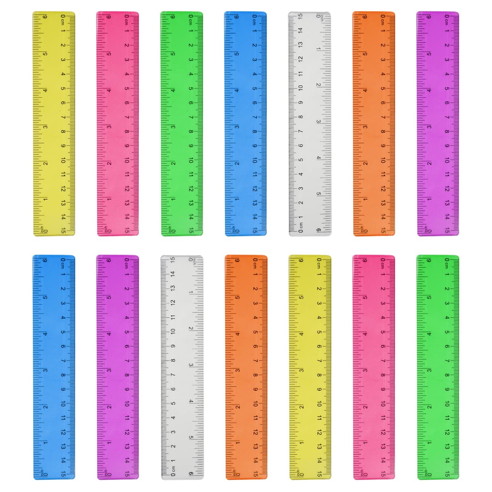 14 Packs 6 Inch Small Rulers for Kids, Plastic School Ruler with Inches and C...