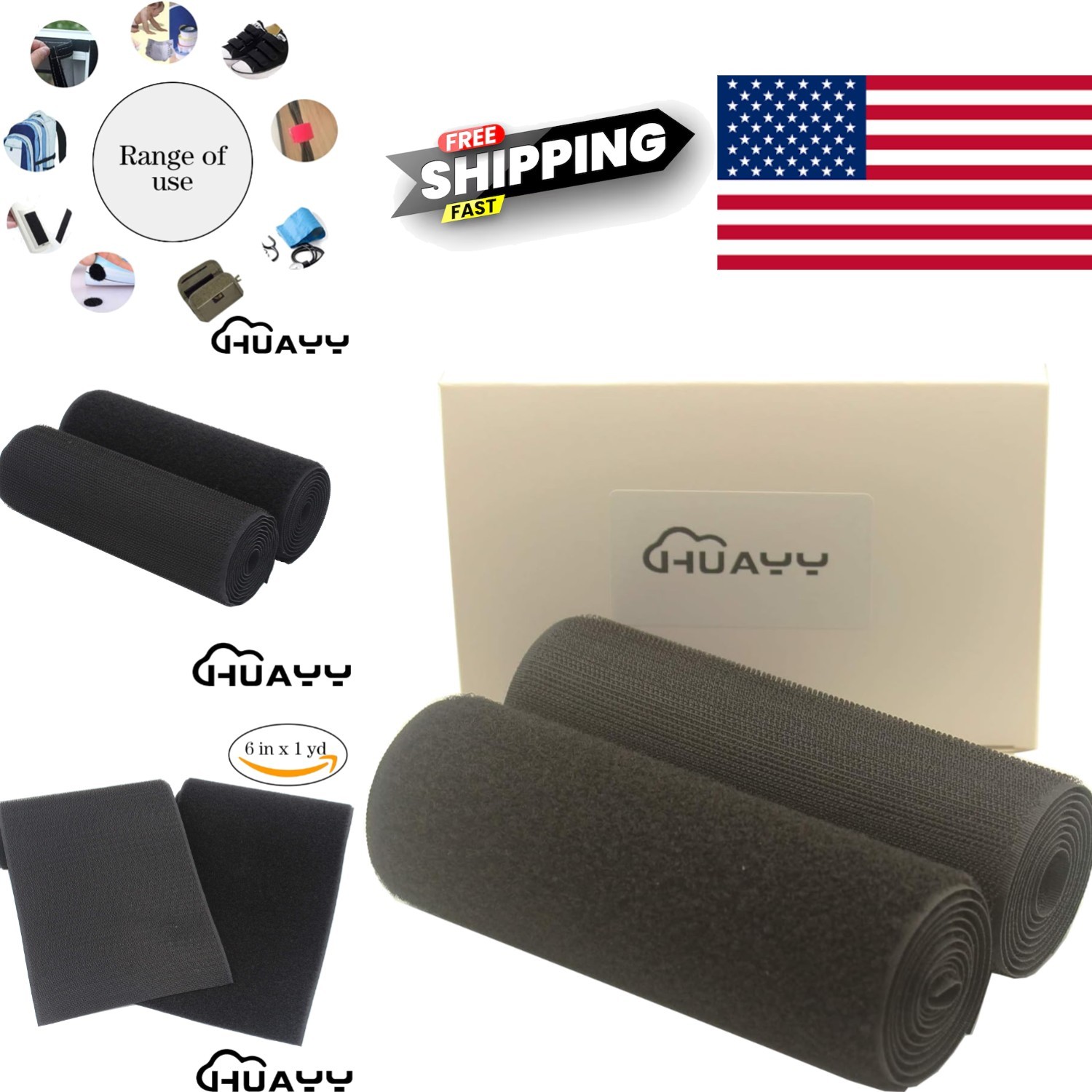 Reinforced Nylon Hook and Loop Strips 6 Inch Black Sew on for Lasting Bonding