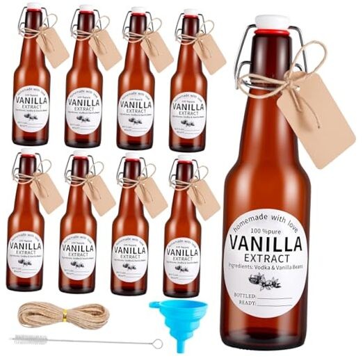8 Pack 11 Oz Swing Top Glass Bottles Set - Glass Bottles for Vanilla Extract