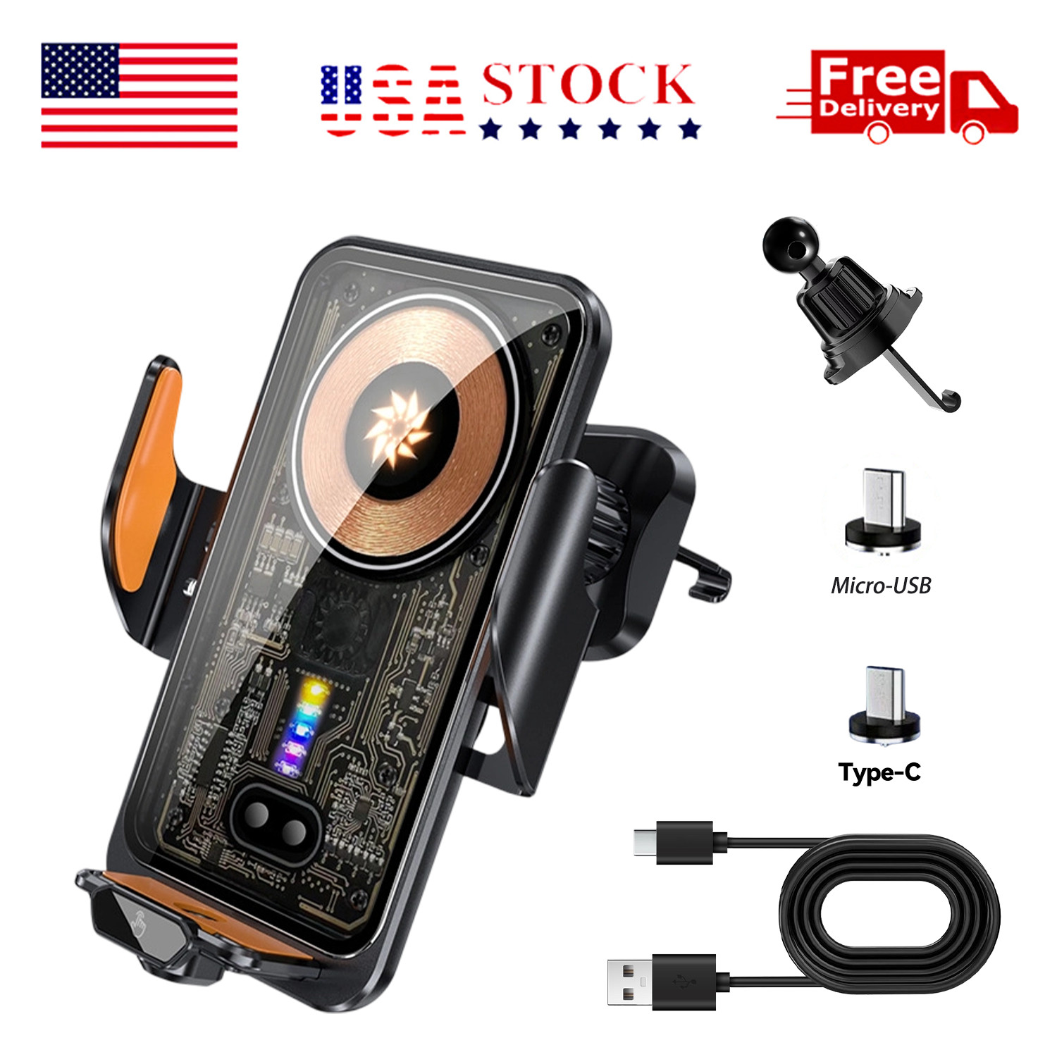 66W Fast Wireless Car Charger Automatic Clamping Air Vent Mount Phone Holder