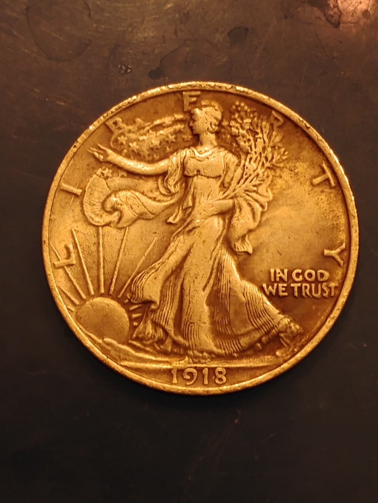 1918 50C Walking Liberty Half Dollar XF +