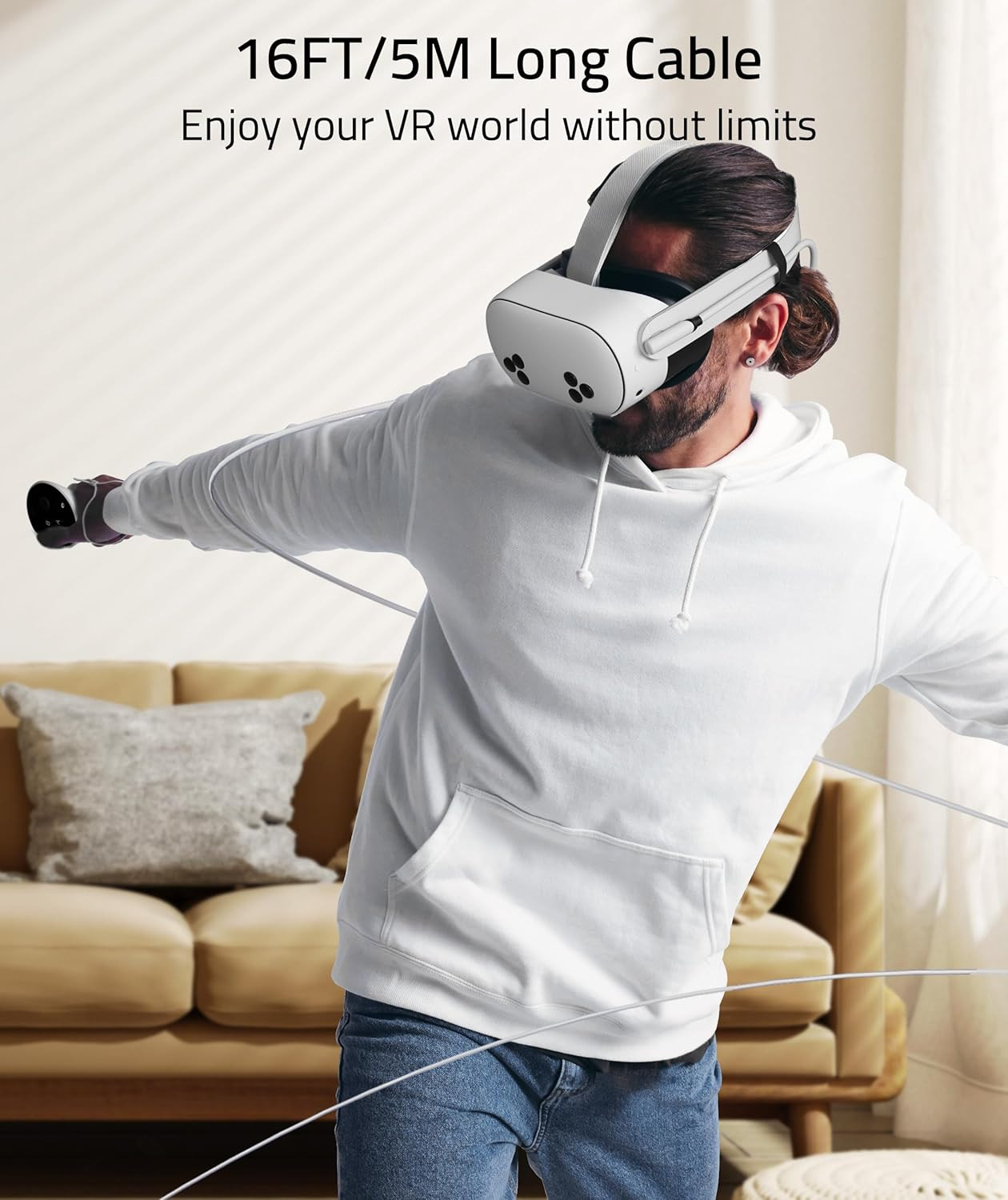 VR Link Cable 16FT for Meta Quest 3/3S/2, USB 3.0 Adapter | 16FT USB C VR Cable