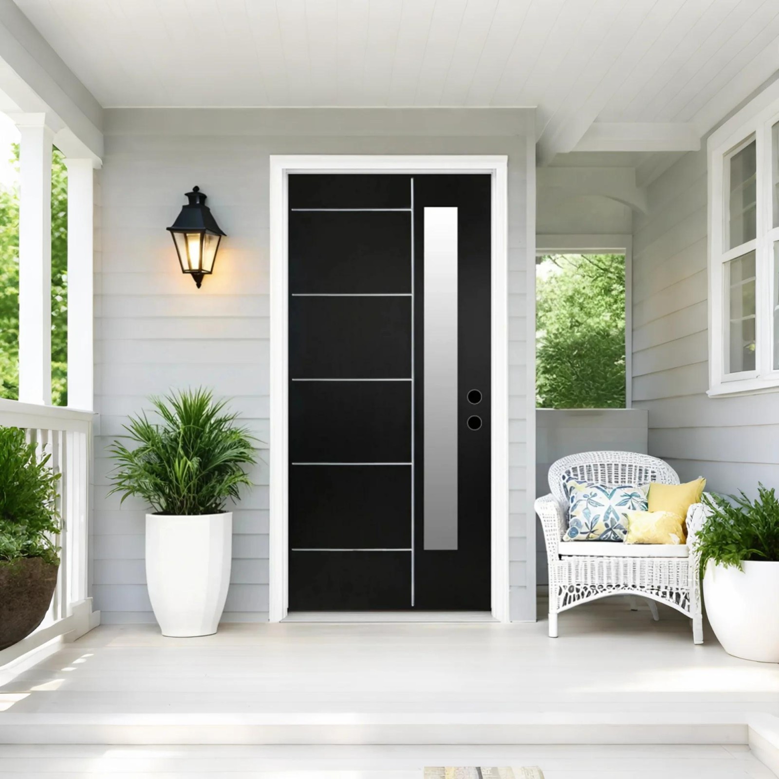 36x80 Fiberglass Entry Door w/Low-E Glass,  4-9/16 Vinyl Frame, LH Inswing Black