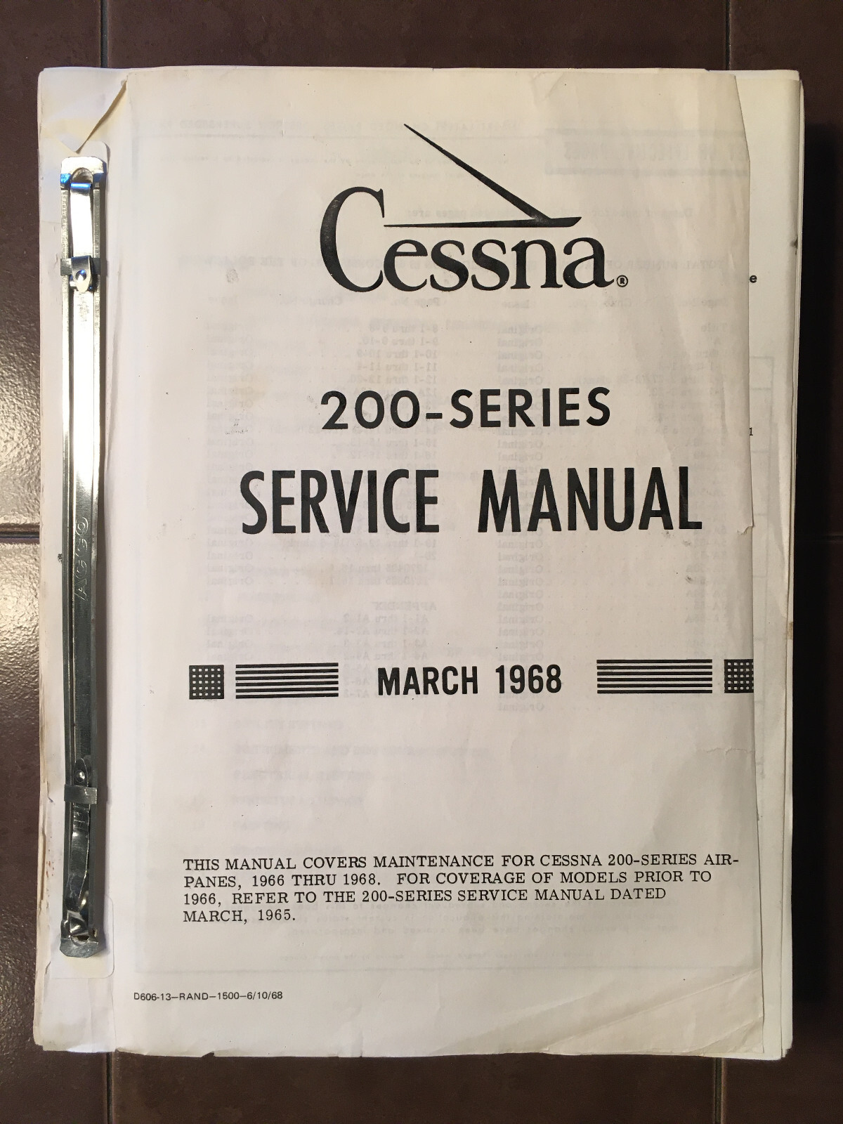 1966-1968 Cessna 200 Series Service Manual, for 206 & 210