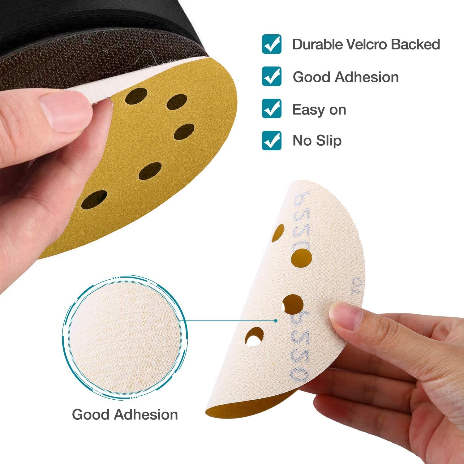 200PCS 5 In 8 Hole Gold Sanding Disc Hook Loop100 Grit for Random Orbital Sander