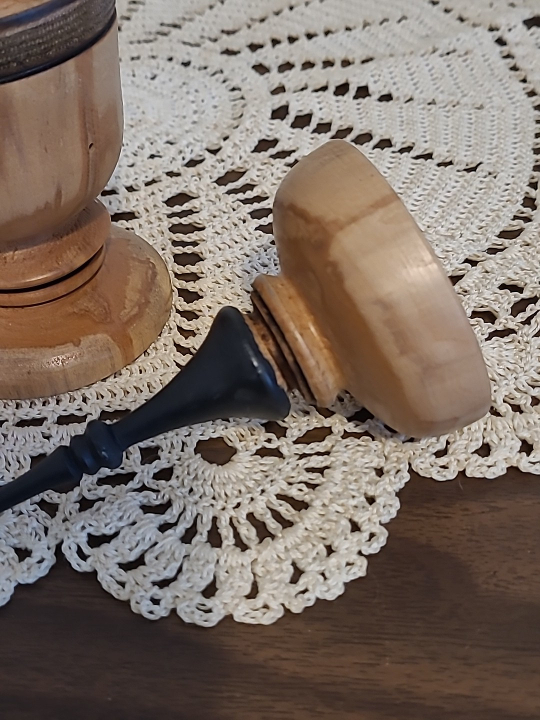 Trinket Box Hand Turned signed Spiral Top Two Pieces