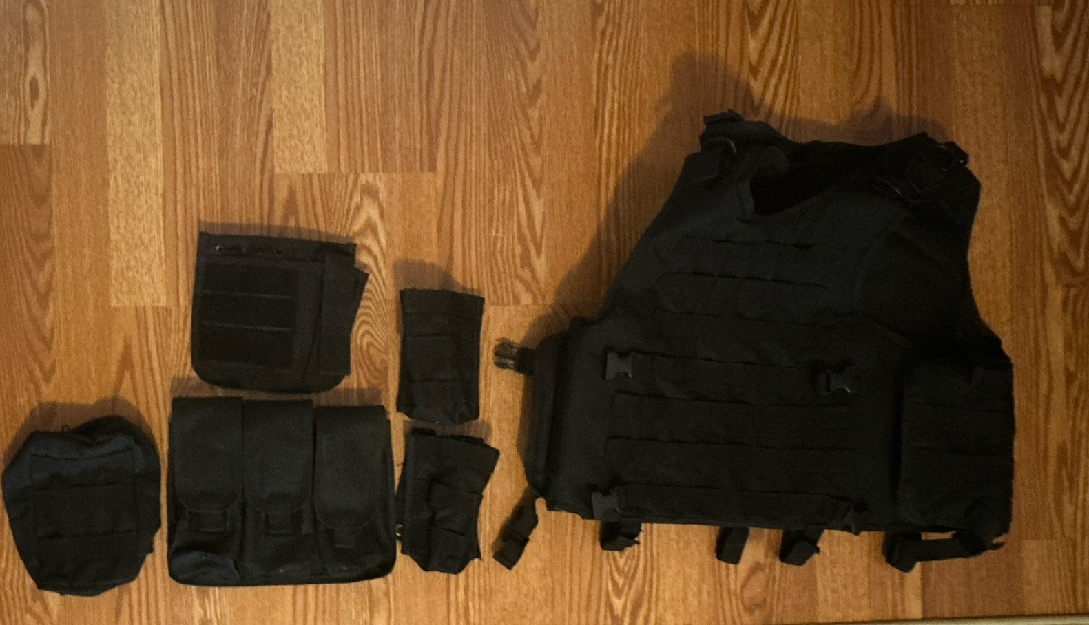 Black Nylon Tactical Airsoft Vest Modular MOLLE System Adjustable 8-Piece Set